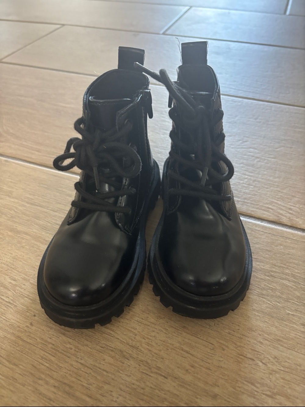 Zara Kids Black Lace-Up Lug Sole Heart Boots